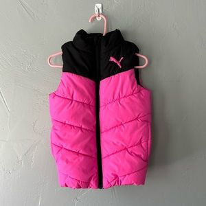 Puma puffy vest, kids size XXS (3/4), hot pink and black
